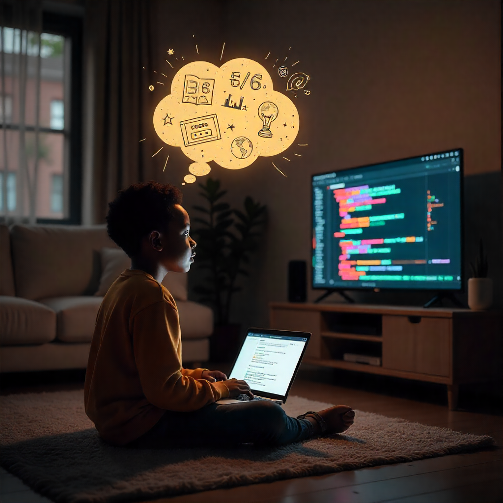 A picture of a young boy learning how to code